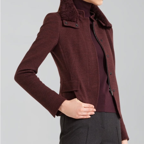 AKRIS PUNTO maroon wool jacket with lambskin collar size 8 - Picture 2 of 14
